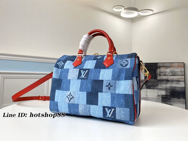 路易威登LV女包 M45041 Speedy Bandoulière30手袋 LV新款丹寧色調手提肩背女包 xxlv2460